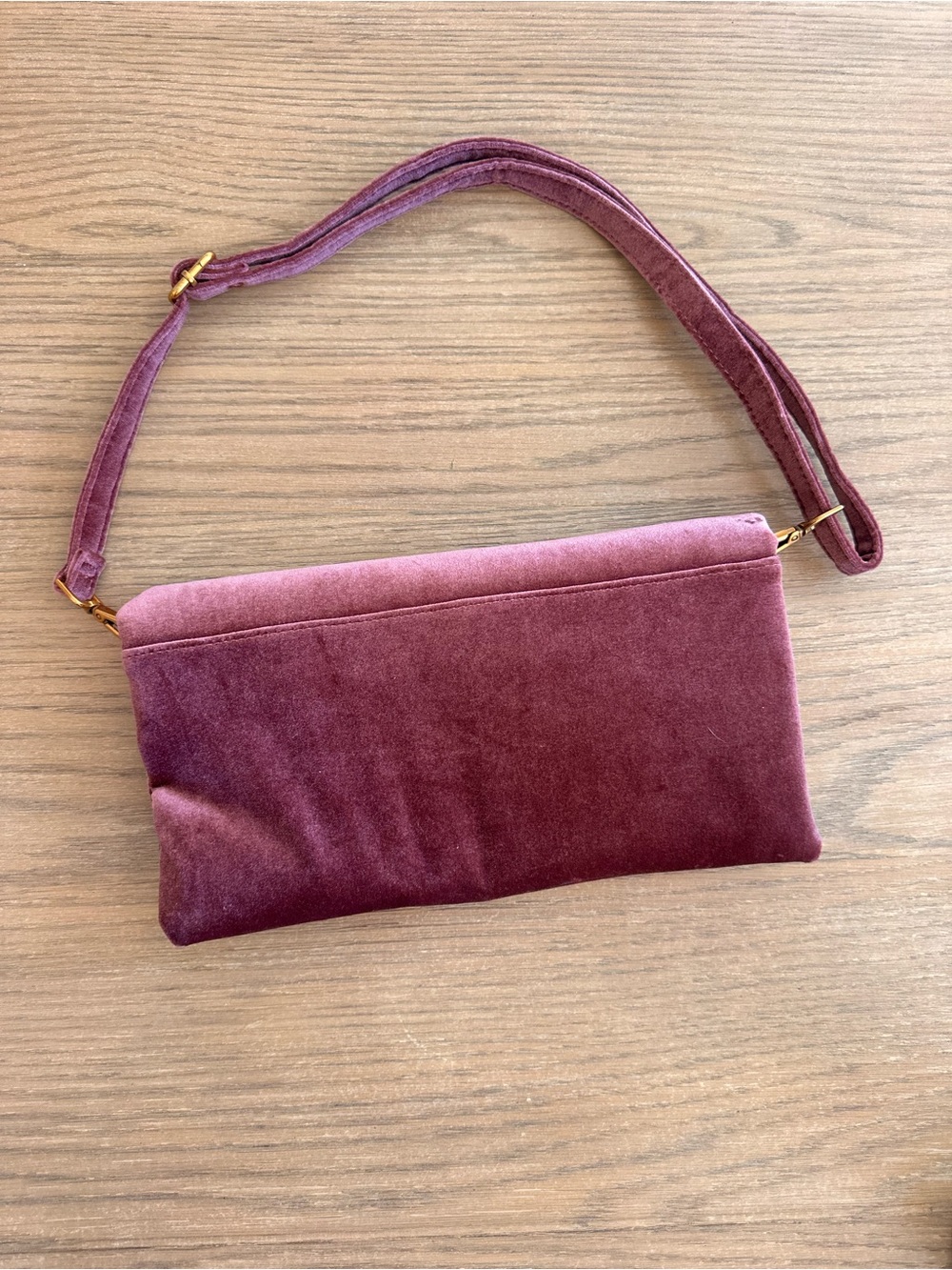 Plum Purple Velvet Foldover Crossbody Shoulder Bag Clutch